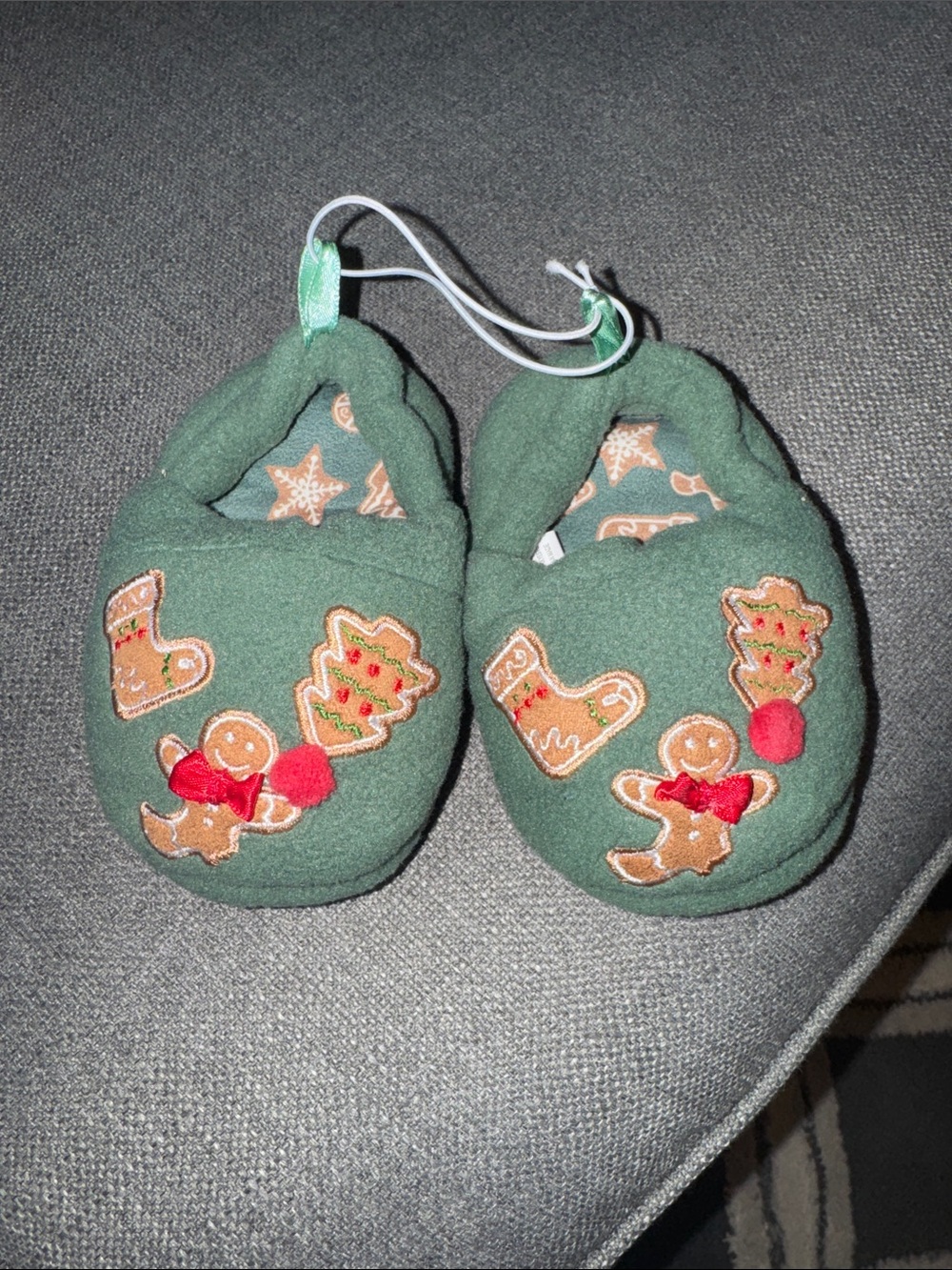Toddler Green Holiday Gingerbread Slipper Booties